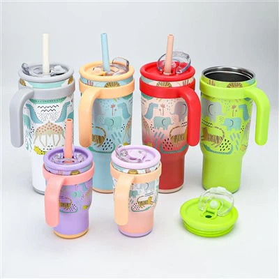 40 اونس Tumbler با دسته و نی
